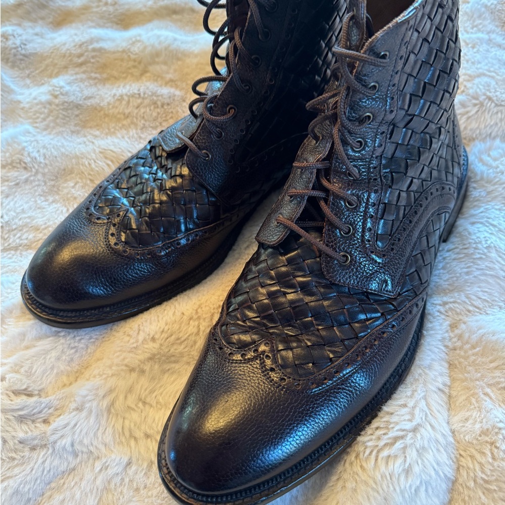 Taft Dark Brown Woven Leather Boots